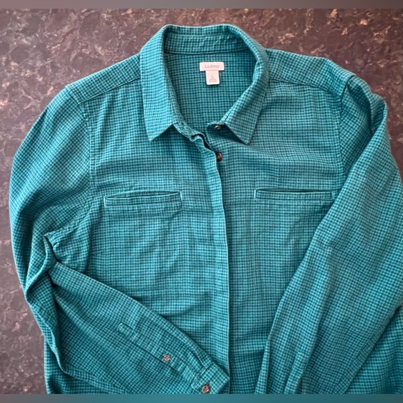 L.L.Bean Vintage Flannel Micro Plaid Teal Blue Large Women’s Shirt Shacket - Picture 14 of 16